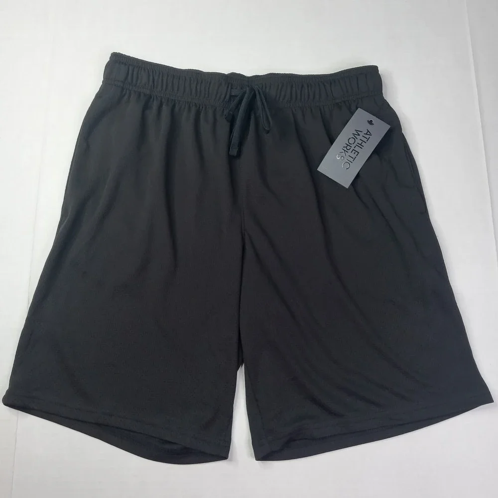 2 Athletic Works Men's Core Knit Shorts Size M (32-34) Blk Orange 9